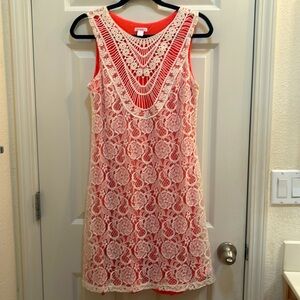 Crochet lace floral macrame peach summer spring shift dress size medium Crocet